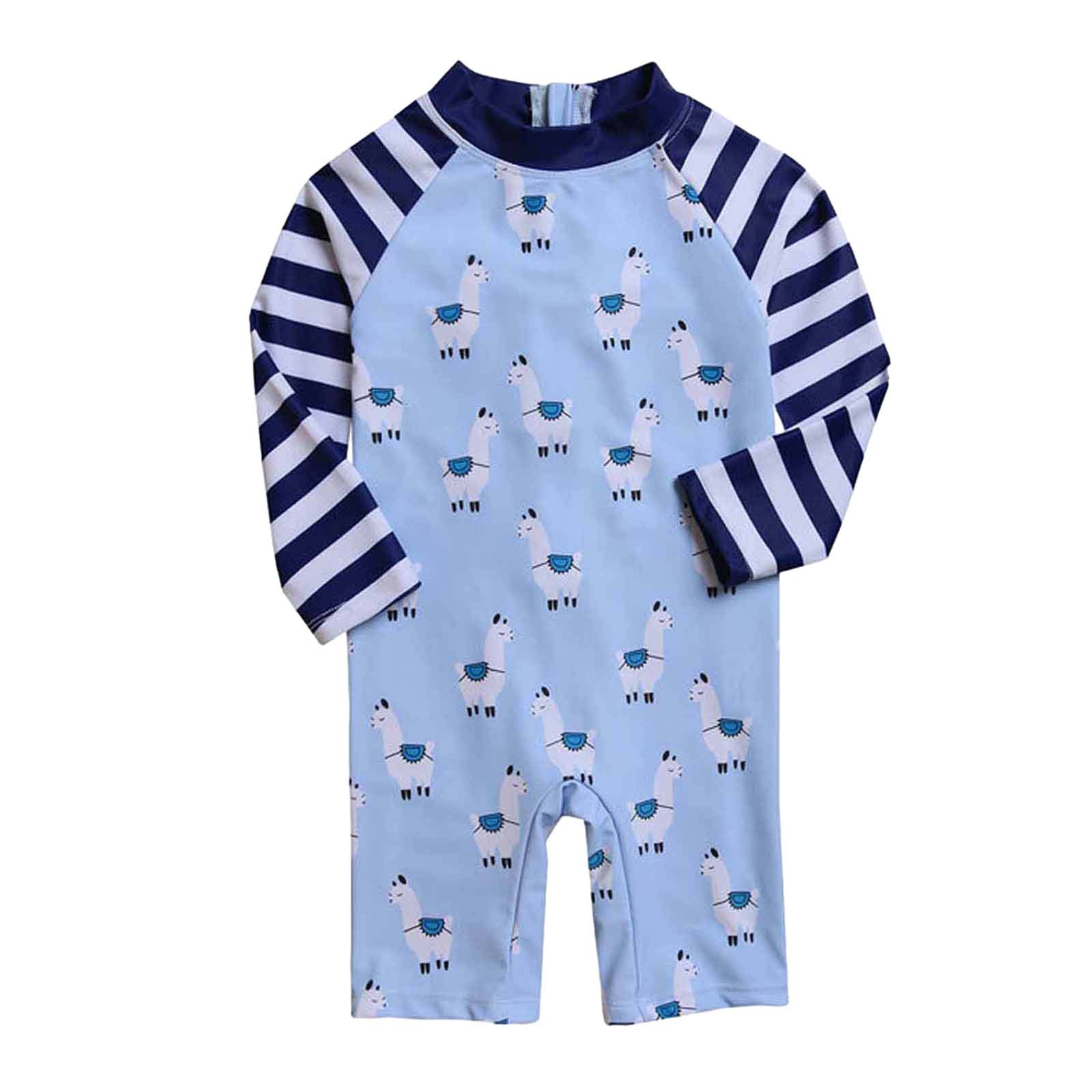 Meresysid Baby Boys Girls Swimwear Kid's Swimsuit Printed Long-Sleeved Swimsuit Surfing Zippered Swimsuit Blue
